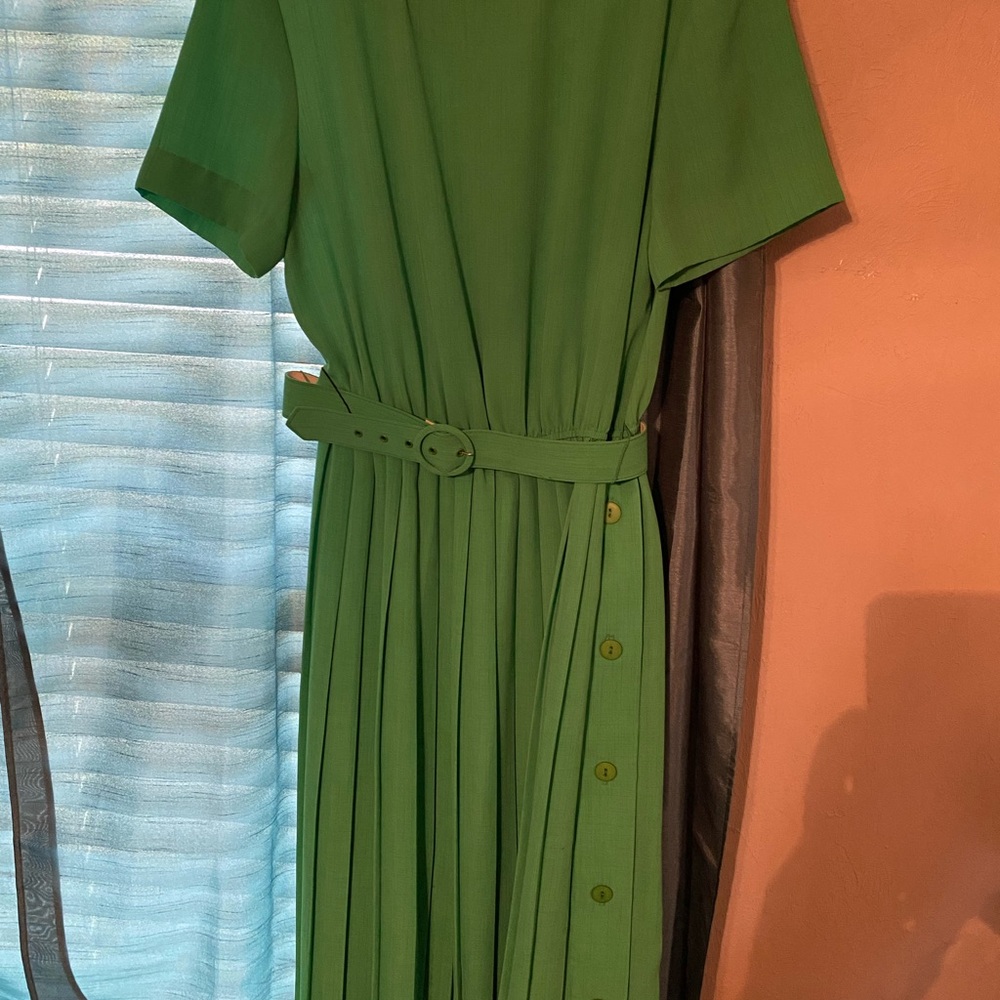 Vintage Green Belted Pleated Dress